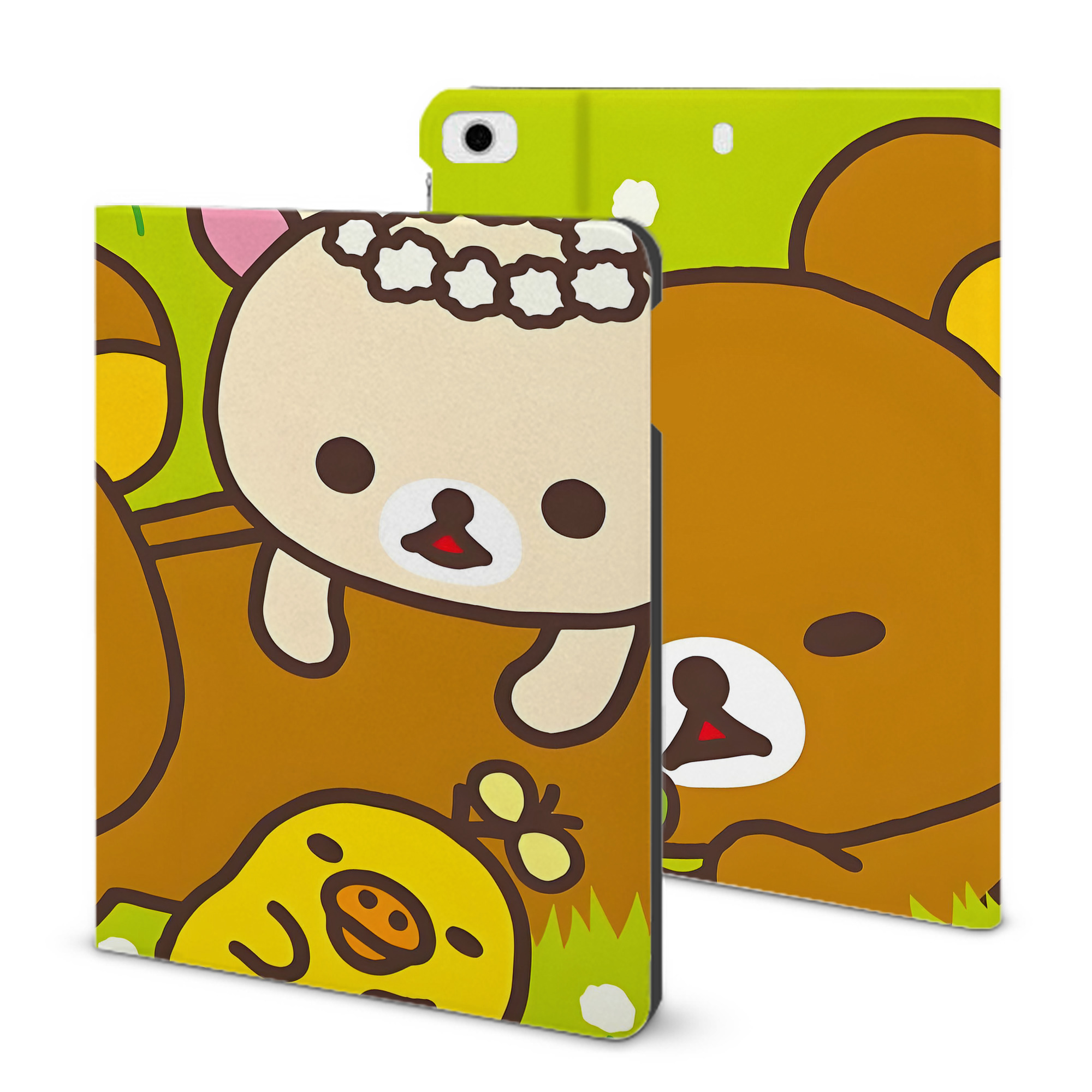 （画像用） リラックマ リラックマ キイロイトリ Rilakkuma Korilakkuma Kiiroitori IPad ケース ブック型 PUレザー TPU 耐衝撃 軽量 薄型 ペン収納なし 全面保護 IPad 各モデル対応